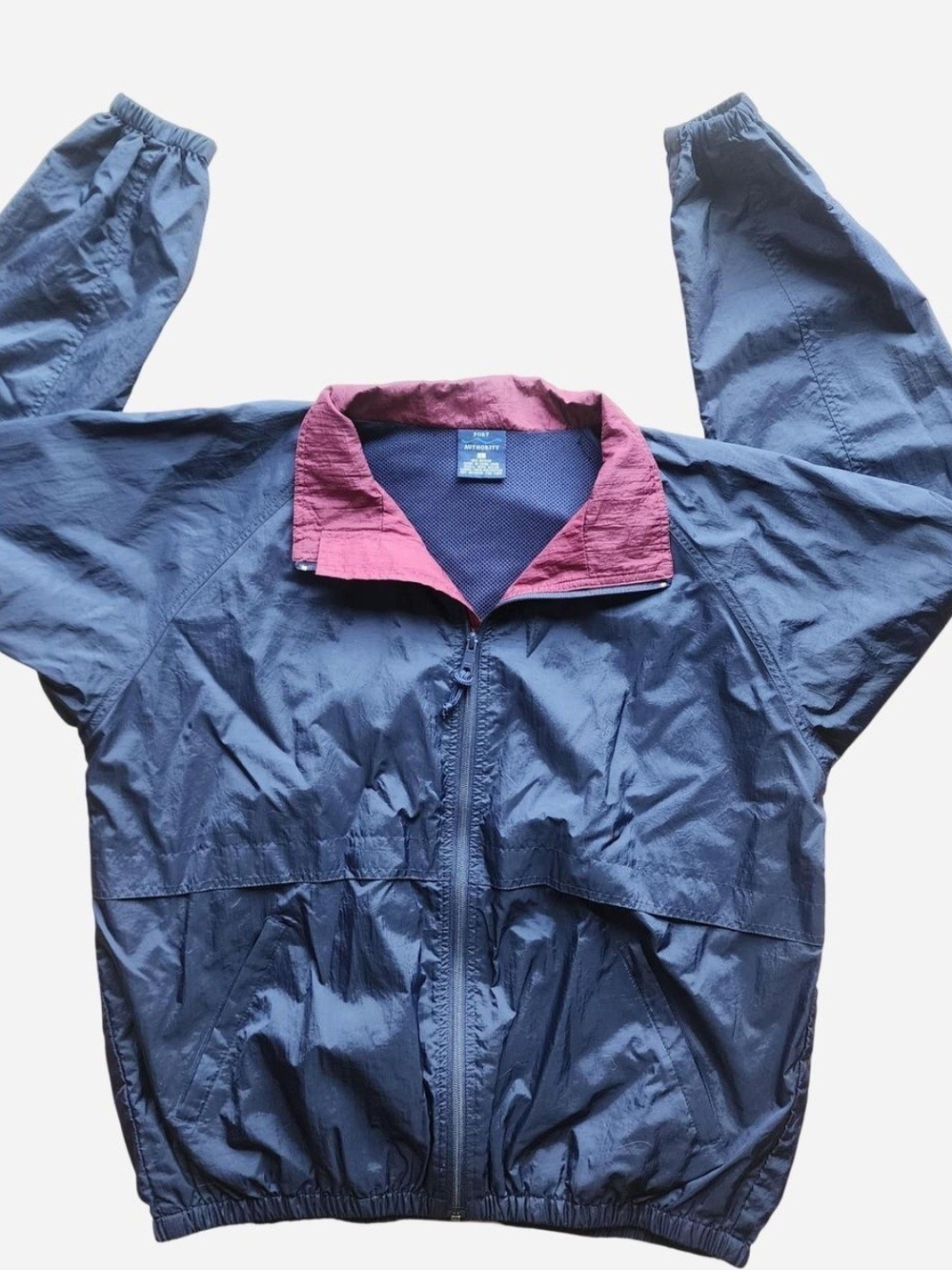 Port Authority Navy Bomber Jacket with Burgundy Collar